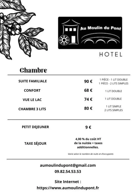 Tarifs Chambres d'Hôtel
